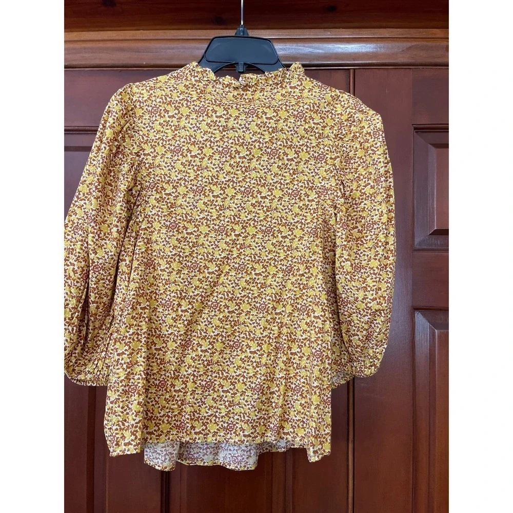 Universal thread smocked, front balloon sleeve BoHo floral print top extra small - Picture 4 of 5